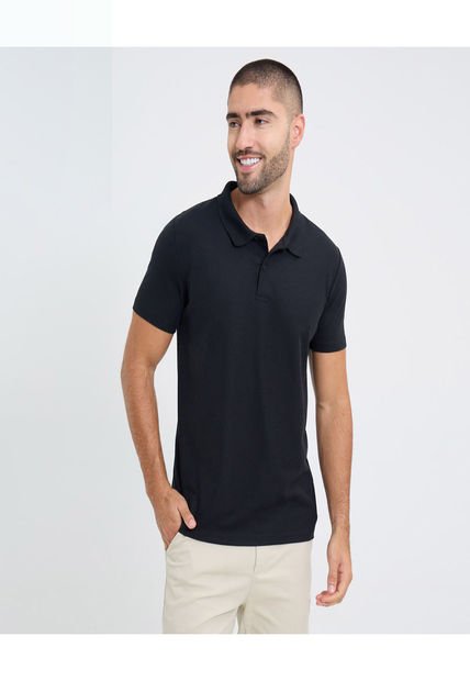 Polo Para Hombre Cuello Tejido Sin Bolsillo Color Negro Marca Ostu #60110740