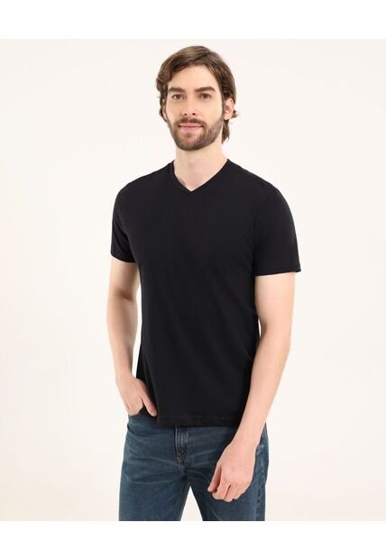 Camiseta Para Hombre Manga Corta Cuello V Color Negro Marca Ostu #60091683