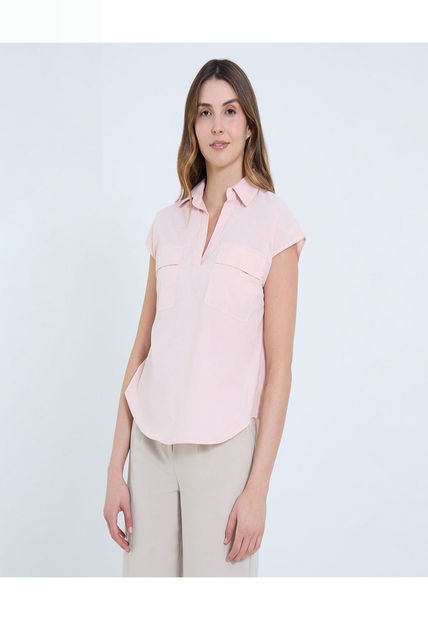 Camisa Para Mujer Manga Corta Color Rosa Marca Ostu #40010290