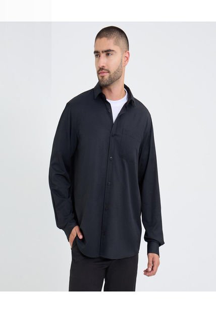 Camisa Para Hombre Manga Larga Con Bolsillo Cuello Casual M Color Negro Marca Ostu #60010795