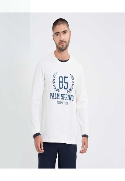 Camiseta Para Hombre Manga Larga Cuello Redondo Color Crema Marca Ostu #60091579