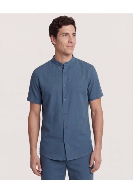 Camisa  Para Hombre Manga Corta Sin Bolsillo Cuello N Color Azul Marca Ostu #60010910