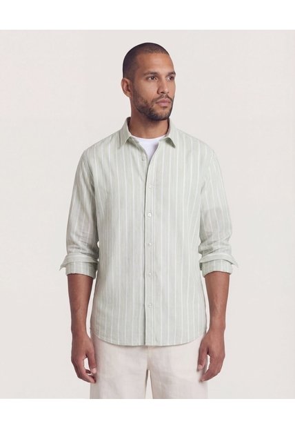 Camisa  Para Hombre Manga Larga Sin Bolsillo Cuello C Color Verde Marca Ostu #60018230