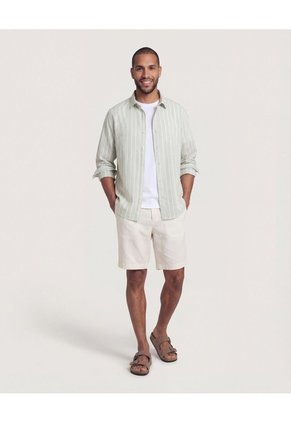 Camisa  Para Hombre Manga Larga Sin Bolsillo Cuello C Color Verde Marca Ostu #60018230