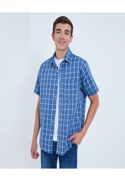 Camisa Para Hombre Manga Corta Con Bolsillo Cuello Casual M Color Azul Marca Ostu #60010799