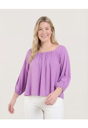 Blusa Manga 3/4 Escote Cuadrado Para Mujer Morado Ostu