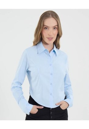 Camisa Para Mujer Manga Larga Color Celeste Marca Ostu #40010310
