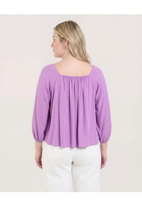 Blusa Manga 3/4 Escote Cuadrado Para Mujer Morado Ostu