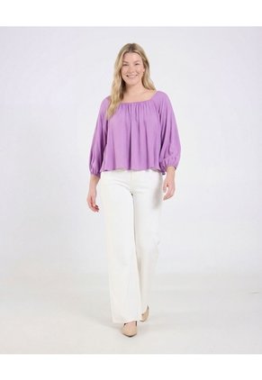 Blusa Manga 3/4 Escote Cuadrado Para Mujer Morado Ostu