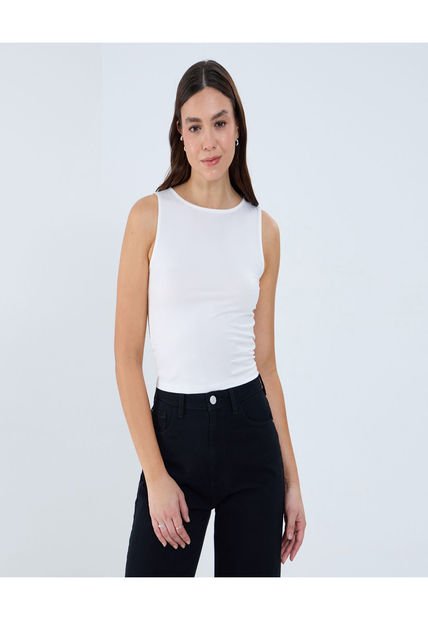 Camiseta Para Mujer Crop Top Manga Sisa Color Crema Marca Ostu #40092327