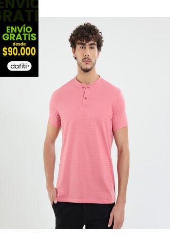 Camiseta Para Hombre Manga Corta Cuello Henley Color Coral Marca Ostu #60091669 Ostu