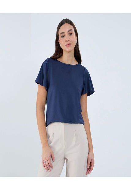 Camiseta Para Mujer Manga Corta Cuello Redondo Color Azul Marca Ostu #40092418