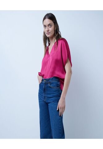 Blusa Para Mujer Manga Corta Color Fucsia Marca Ostu #40120943 Ostu