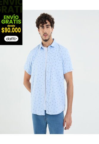 Camisa Para Hombre Manga Corta Con Bolsillo Cuello Casual M Color Azul Marca Ostu #60010821 Ostu