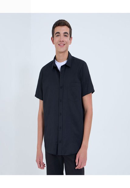 Camisa Para Hombre Manga Corta Con Bolsillo Cuello Casual M Color Negro Marca Ostu #60010823