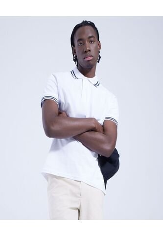 Polo Para Hombre Cuello Tejido Sin Bolsillo Color Blanco Marca Ostu #60110533 Ostu