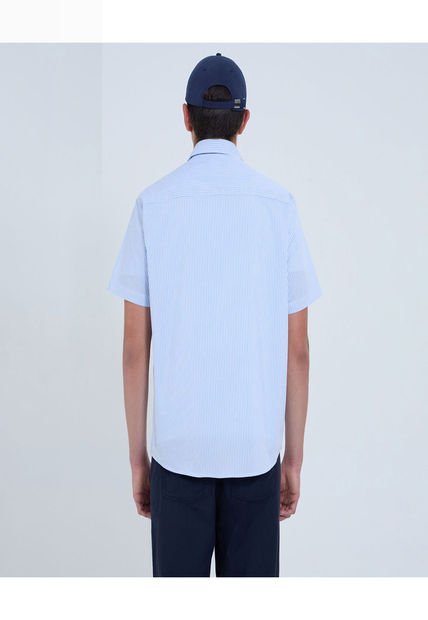 Camisa Para Hombre Manga Corta Con Bolsillo Cuello Casual M Color Azul Marca Ostu #60010800