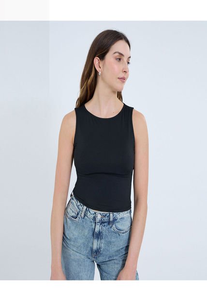 Camiseta Para Mujer Crop Top Manga Sisa Color Negro Marca Ostu #40092327