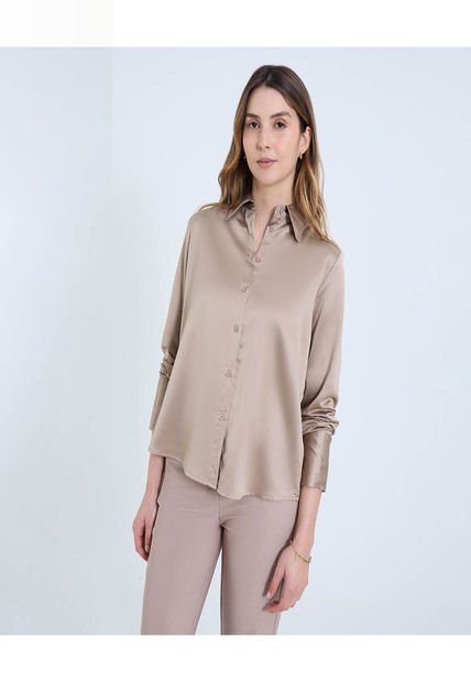 Camisa Para Mujer Manga Larga Color Café Marca Ostu #40010294