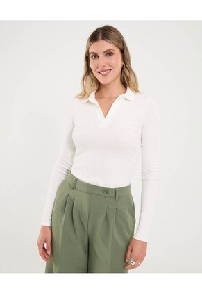 Camiseta Para Mujer Manga Larga Cuello V Color Crema Marca Ostu #40092521