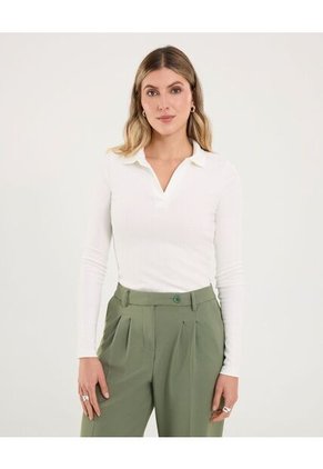 Camiseta Para Mujer Manga Larga Cuello V Color Crema Marca Ostu #40092521