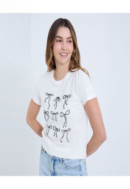 Camiseta Para Mujer Manga Corta Cuello Redondo Color Hueso Marca Ostu #40092438