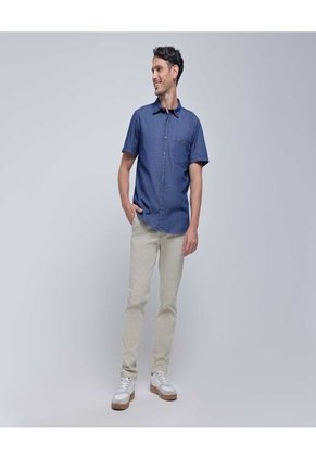 Camisa Para Hombre Manga Corta Con Bolsillo Color Azul  Marca Ostu #60010732