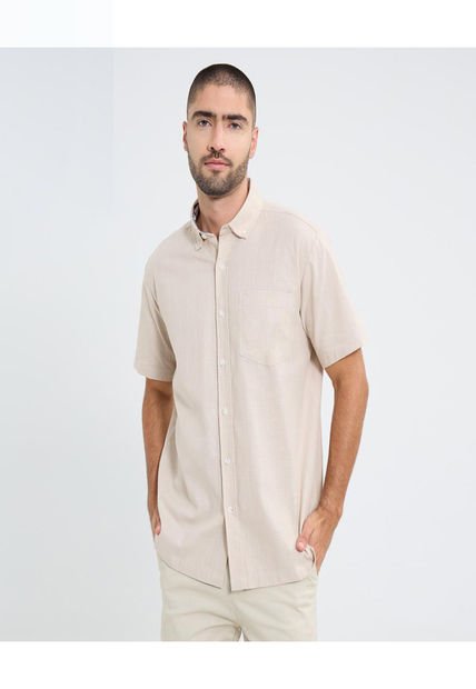 Camisa Para Hombre Manga Corta Con Bolsillo Cuello Button D Color Beige Marca Ostu #60010796