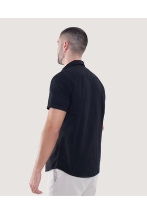 Camisa Para Hombre Manga Corta Con Bolsillo Color Negro Marca Ostu #60010675