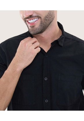 Camisa Para Hombre Manga Corta Con Bolsillo Color Negro Marca Ostu #60010675