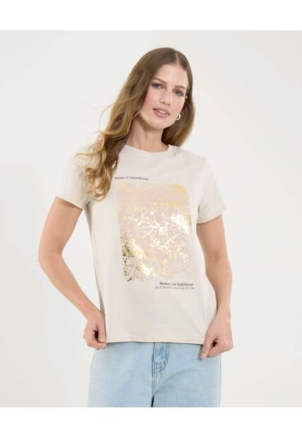 Camiseta Para Mujer Manga Corta Color Beige Marca Ostu #40092252