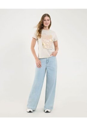 Camiseta Para Mujer Manga Corta Color Beige Marca Ostu #40092252