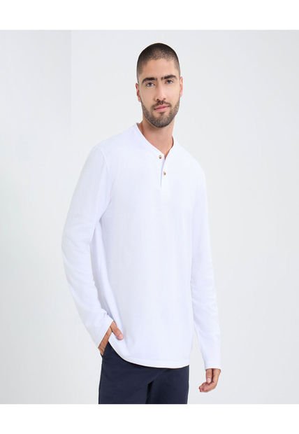 Camiseta Para Hombre Manga Larga Cuello Henley Color Blanco Marca Ostu #60091569