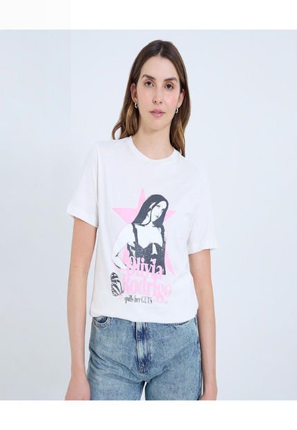 Camiseta Para Mujer Manga Corta Cuello Redondo Color Crema Marca Ostu #40092488