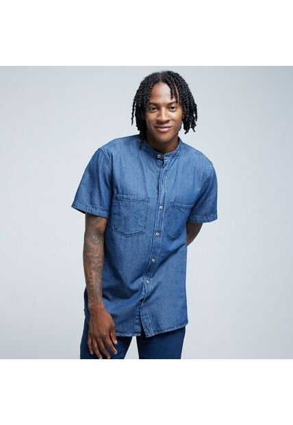 Camisa Para Hombre Manga Corta Con Bolsillo Color Azul  Marca Ostu #60010704