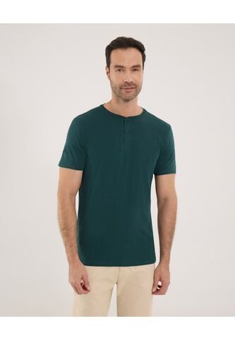 Camiseta Para Hombre Manga Corta Cuello Henley Color Verde  Marca Ostu #60091424 Ostu