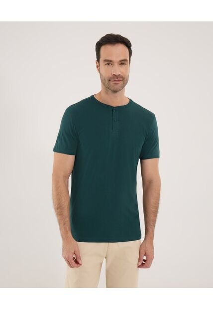 Camiseta Para Hombre Manga Corta Cuello Henley Color Verde  Marca Ostu #60091424