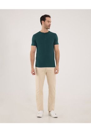 Camiseta Para Hombre Manga Corta Cuello Henley Color Verde  Marca Ostu #60091424