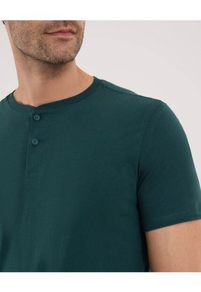 Camiseta Para Hombre Manga Corta Cuello Henley Color Verde  Marca Ostu #60091424