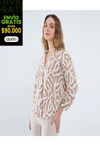 Camisa Para Mujer Manga 3/4 Color Hueso Marca Ostu #40010299 Ostu