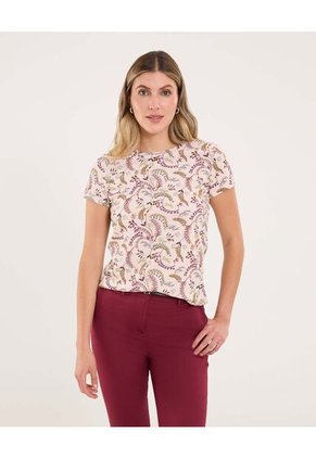 Camiseta Para Mujer Manga Corta Cuello Redondo Color Crema Marca Ostu #40092580