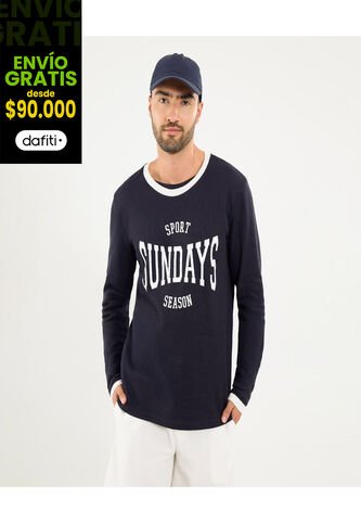 Camiseta Para Hombre Manga Larga Color Azul Marca Ostu #60091578 Ostu