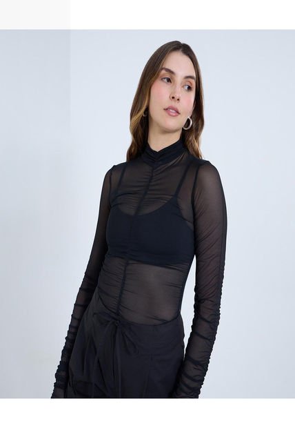 Camiseta Para Mujer Manga Larga Cuello Alto Color Negro Marca Ostu #40092494
