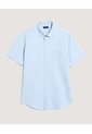 Camisa  Para Hombre Manga Corta Con Bolsillo Cuello C Color Azul Marca Ostu #60010881 de Ostu