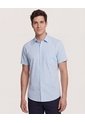 Camisa  Para Hombre Manga Corta Con Bolsillo Cuello C Color Azul Marca Ostu #60010881 de Ostu