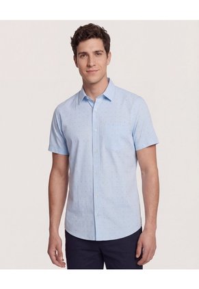 Camisa  Para Hombre Manga Corta Con Bolsillo Cuello C Color Azul Marca Ostu #60010881