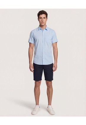 Camisa  Para Hombre Manga Corta Con Bolsillo Cuello C Color Azul Marca Ostu #60010881