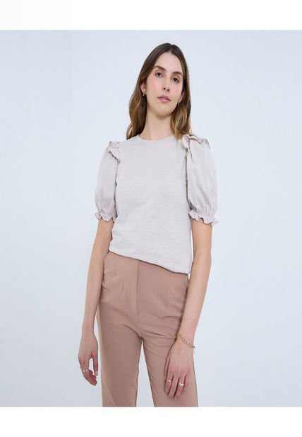 Camiseta Para Mujer Manga Corta Color Beige Marca Ostu #40092261
