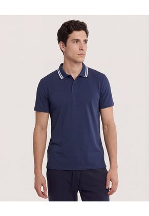 Polo Para Hombre Cuello Tejido Sin Bolsillo Color Azul Marca Ostu #60110901