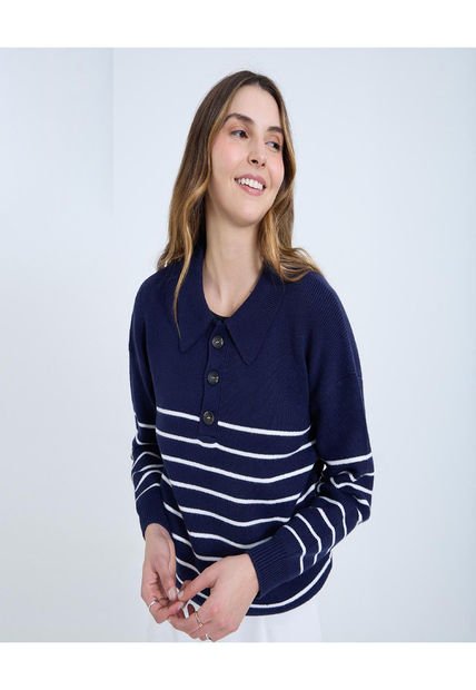Saco Para Mujer Cuello Camisero Color Azul Marca Ostu #40330089